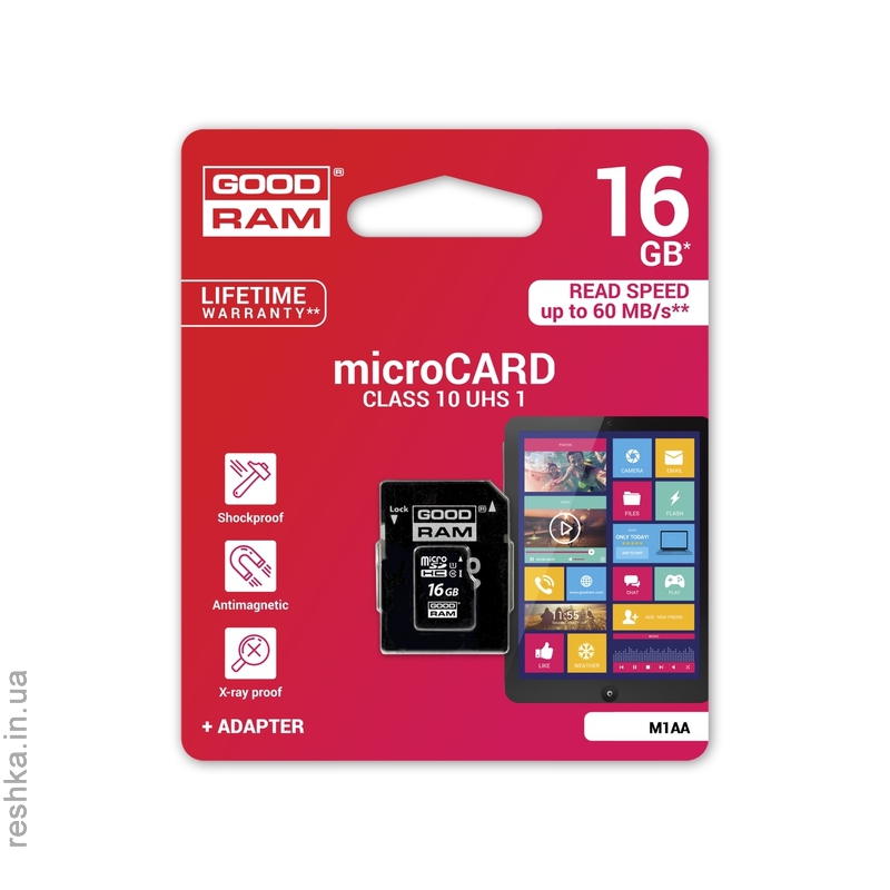 Карта памяти Goodram microSDHC 16GB Class 10 UHS I + adapter