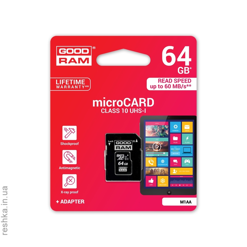 Карта памяти Goodram microSDXC 64GB Class 10 UHS I + adapter