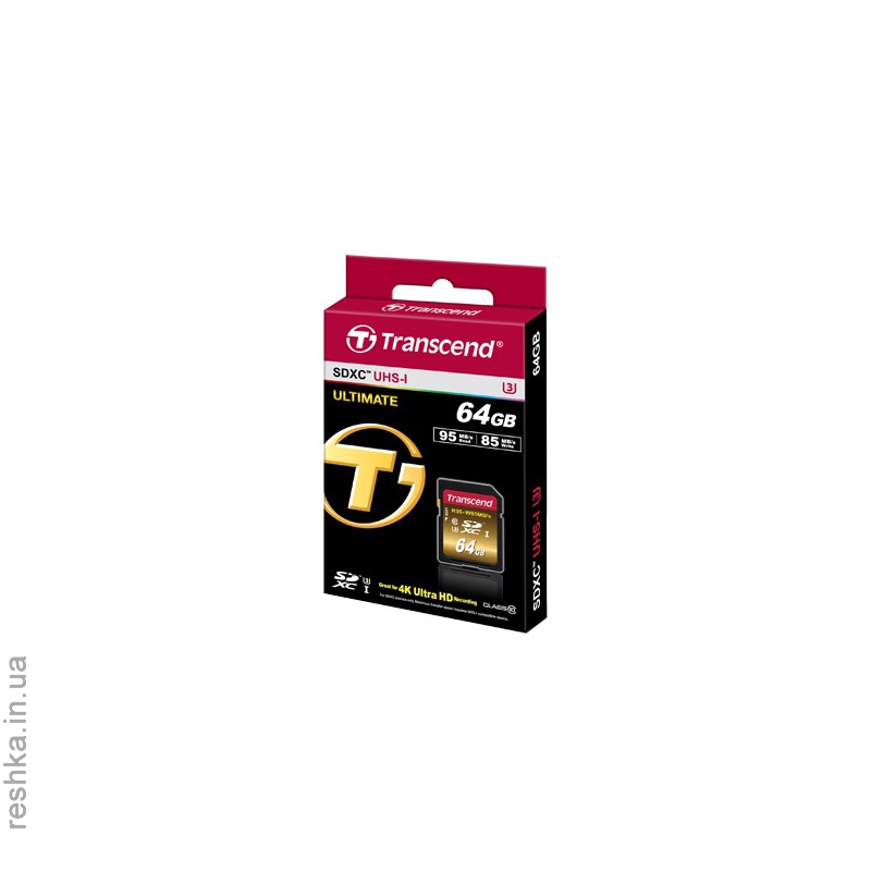 Карта памяти Transcend SDXC 64 GB UHS-I Ultimate U3 (R95, W85MB/s)