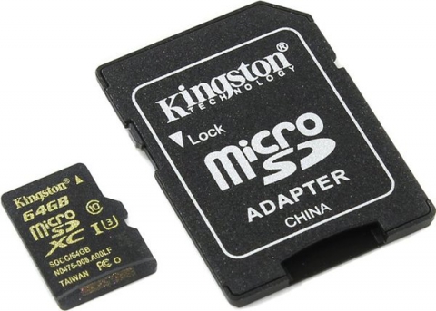 Карта памяти KINGSTON microSDXC 64 Gb UHS-I+SD ad U3 (R90, W45MB/s)
