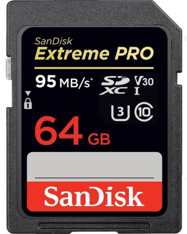 Карта памяти SANDISK 64GB SDXC V30 UHS-I U3 R95/W90MB/s 4K Extreme Pro