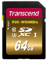 Карта памяти Transcend SDXC 64 GB UHS-I Ultimate U3 (R95, W85MB/s)