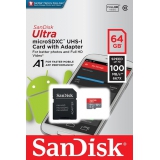 Карта памяти SANDISK microSDXC 64GB Ultra A1 C10 UHS-I 100MB/s+SD